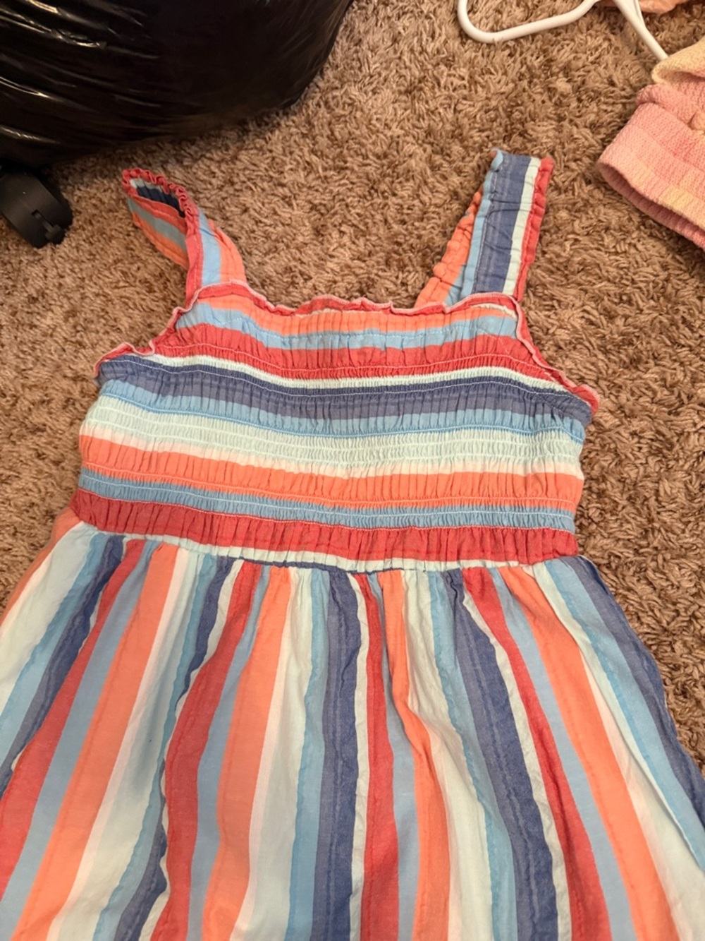 Cat & Jack Striped Smocked Sundress in Coral, Light Blue & Navy